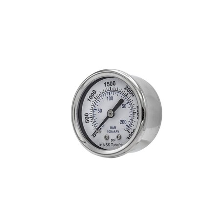 Pro 2 in Dial, 0/3000 PSI & Bar, 1/8 in NPT, Back Mount Dry/Fillable Pressure Gauge PRO-302D-208P-01